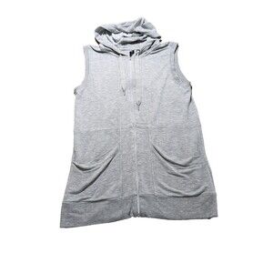 YOGALICIOUS Full Zip Up Sleeveless Grey Tunic Sweatshirt Hoodie Size Medium